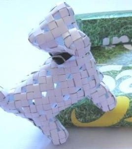 Woven poster dog peeing on brands that cause harm and suffering to animals